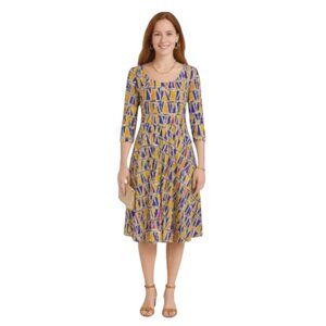 LuLaRoe Women's Midi Dress Medium Abstract Colorful Polyester Spandex